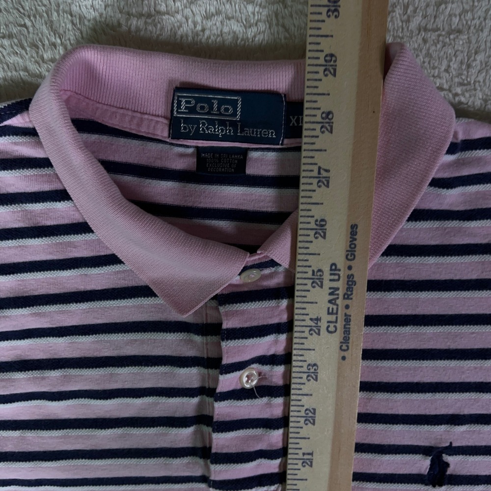Polo Ralph Lauren Mens XL Pink Navy Blue Striped Short Sleeve Cotton Polo Shirt - Picture 4 of 6